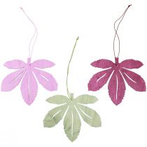 tételeket Dekoratív fogas fa őszi levelek rózsaszín lila zöld 12x10cm 12db