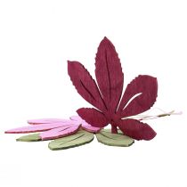tételeket Dekoratív fogas fa őszi levelek rózsaszín lila zöld 12x10cm 12db