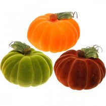 tételeket Deco sütőtök bolyhos keverék narancs, zöld, piros őszi dekoráció 16cm 3db