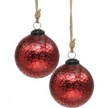 tételeket Vintage karácsonyi labdák üveg karácsonyfa golyók piros Ø10cm 2db