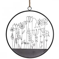 tételeket Fali dekoráció virággyűrű nyári dekoráció fém szürke/fekete Ø38cm