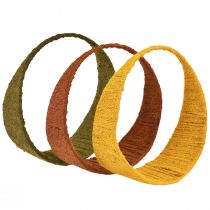 tételeket Dekoratív juta gyűrű széles hurok sárga okkerbarna Ø30cm 3db