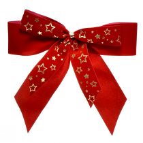 tételeket Dekoratív masni 4cm széles Piros karácsonyi masni arany csillagokkal Kézzel készített masni 16×15cm 10db