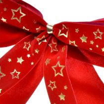 tételeket Dekoratív masni 4cm széles Piros karácsonyi masni arany csillagokkal Kézzel készített masni 16×15cm 10db