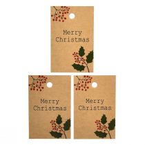 Ajándékcímkék Merry Christmas papír natúr barna 8,5×5,5cm 20 db