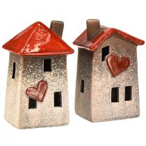tételeket Szerető kerámia házak - szív alakú, piros és natúr, 17,5 cm - romantikus otthoni dekoráció, 2 db