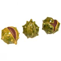 tételeket Dekoratív gesztenye zöld-sárga színben – 6 cm – ideális őszi és ünnepi dekoráció – 6 db