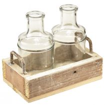 tételeket Mini vázák üveg dísztálca fa vintage 16x10x14cm készlet