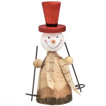 tételeket Fából készült hóember dekoratív figura kalappal piros natúr H20,5cm