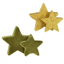 tételeket Szórványdísz csillag zöld és arany csillogó asztaldísz karácsonyi 4/5cm 40 db