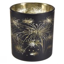 Elegáns üveglámpás tűzijáték-dizájnnal - fekete és arany, 9 cm - Ideális dekoráció ünnepi alkalmakra - 6 darabos csomag