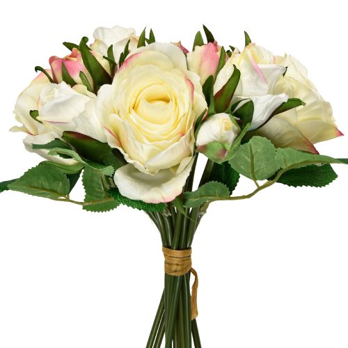 Floristik24 Artificial Roses Cream Yellow Pink Artificial Roses Dekoratív csokor 29cm 12db