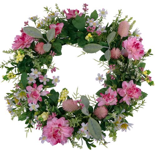 Ajtókoszorú faldísz virágok dáliák banksia rózsaszín Ø35cm