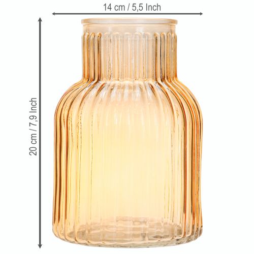 tételeket Virágváza üveg narancssárga retro barázdákkal Ø13,5cm H20cm