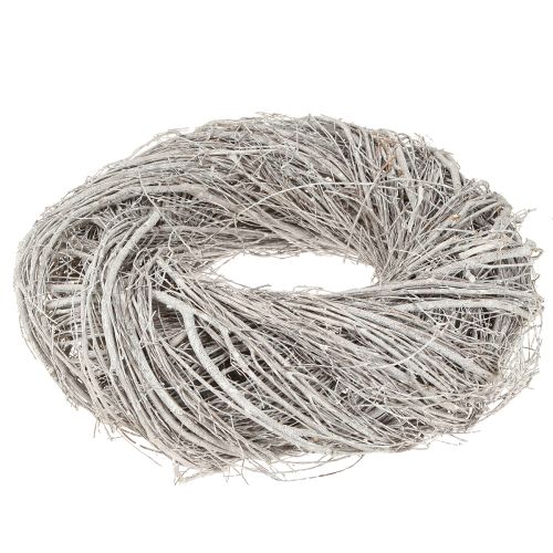 Floristik24 Bodzaágakból készült díszkoszorú, fehér-szürke mosott Ø35cm