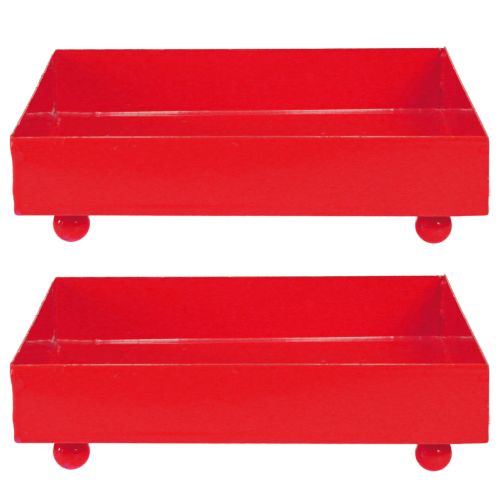 tételeket Dekoratív tálca négyzet alakú piros fémtálca 15×15cm 2db