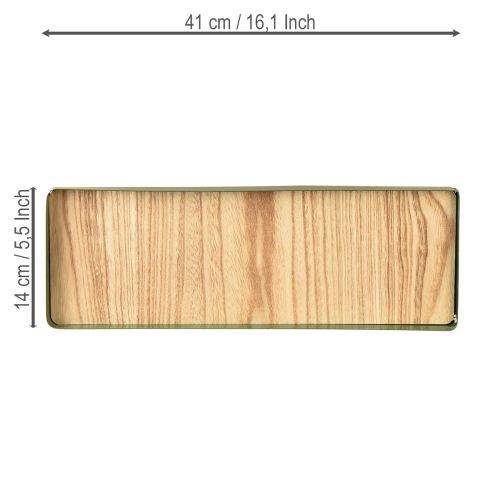 tételeket Dekoratív tálca téglalap alakú zöld fém fa talppal 41×14cm