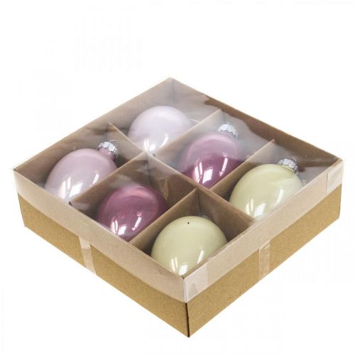 tételeket Deco húsvéti tojás akasztható üveg rózsaszín/zöld húsvéti dekoráció 6 db