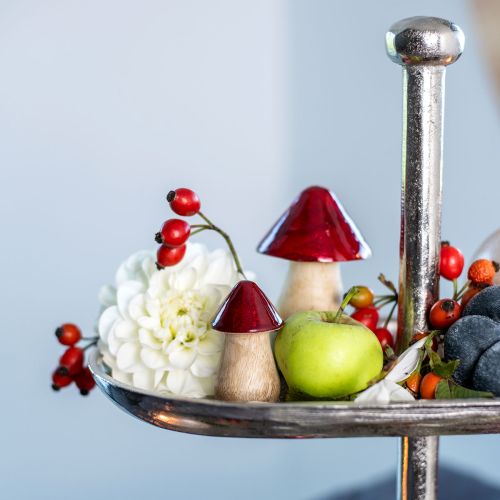 tételeket Díszgomba fa gomba piros fényű őszi dekoráció H6/8/10cm 3 db-os készlet