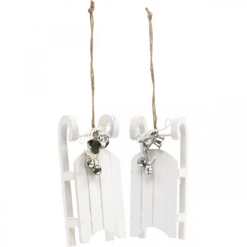 tételeket Dekoratív szán fehér ezüst harangzsinórral L13cm 4 db