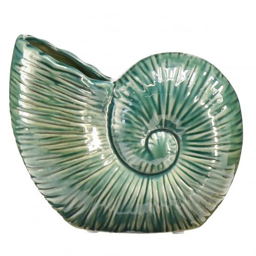 Dekoratív váza csigaház kerámia zöld 18x8,5x15,5cm