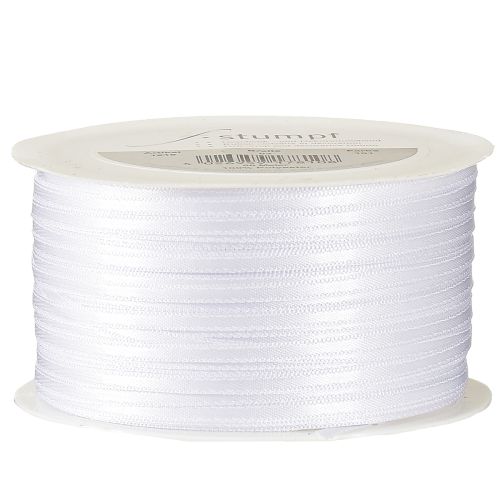 tételeket Dekoratív szatén szalag, fehér dupla szatén szalag, 3 mm, 50 m