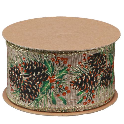 tételeket Dekoratív szalag karácsonyi kúpok széles ajándék szalag natúr 60mm 10m