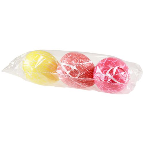 tételeket Dekoratív fogas húsvéti tojás sárga/rózsaszín/piros craquelure Ø8,5cm 3 db