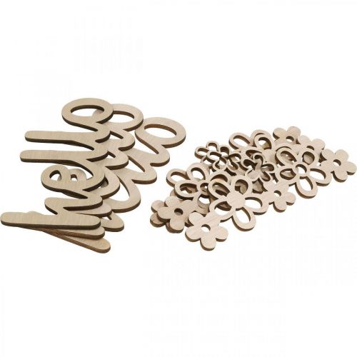 tételeket Fából készült dekorációs virágok "Hello" természet deko tábla mágnessel 18/19,5cm 6db