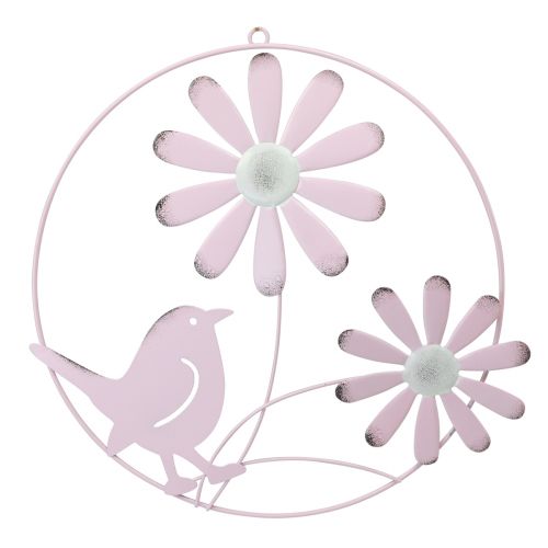 tételeket Dekoratív gyűrű fém függő dekoráció virágok rózsaszín Ø30cm 2db