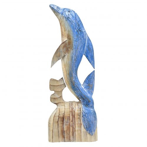tételeket Delfin figura tengeri fa dekoráció, kézzel faragott kék H59cm