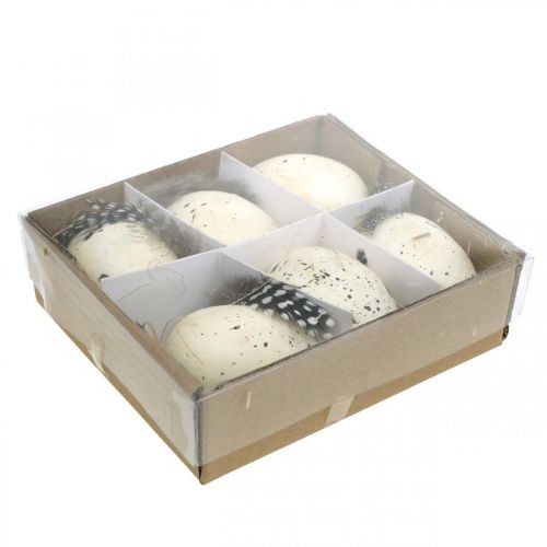 Floristik24 Deco tojás tollal Mesterséges húsvéti tojások Húsvéti dekoráció H6cm 6 db