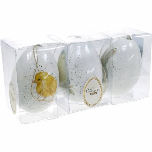 Floristik24 Akasztható húsvéti tojások állati motívumokkal csibe, madár, nyúl fehér, válogatott 3db