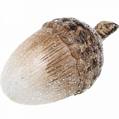 Floristik24 Hóval borított dekoratív makk, kerámia díszek, Adventi, téli őszi díszek L9,5 4db