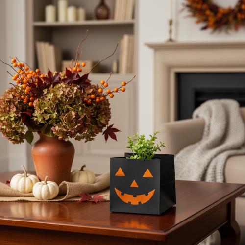 tételeket Papírzacskós tök alakú virágtartó Halloween dekoráció 10cm 6db