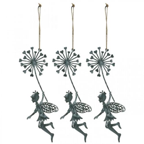 Floristik24 Tavaszi dekoráció, manó pitypanggal, dekorációs medál virágtündér, fém dekoráció 3db