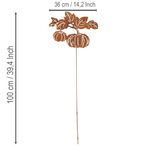 tételeket Kerti karó tök motívummal, fém díszítéssel, rozsdabarna felülettel, 100 cm