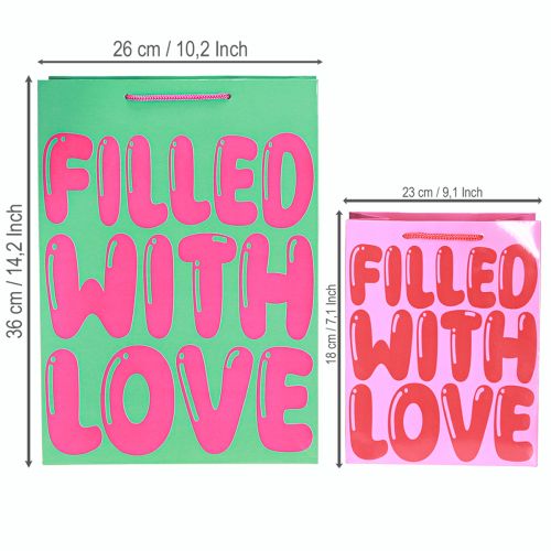tételeket Ajándéktáska fülekkel “Szeretettel tele” M36/23cm 2 db-os szett
