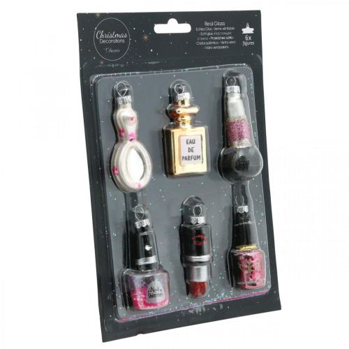 Floristik24 Karácsonyfadísz Beauty & Glamour, üveg medálos kozmetikai mix H5,5-7cm valódi üveg 6db