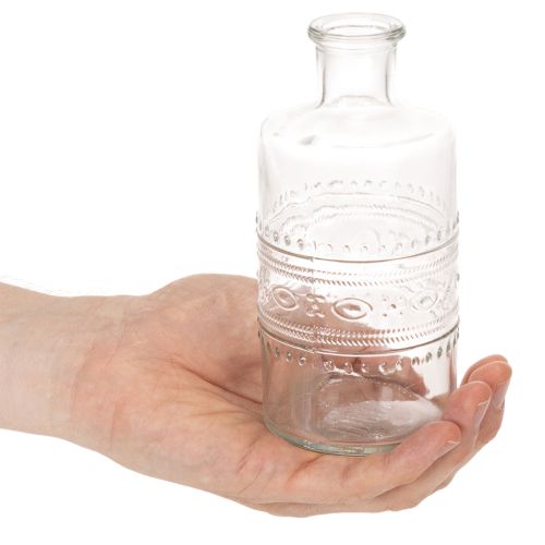 tételeket Mintás üvegpalack, hengeres, átlátszó, díszváza, 15 cm, 6 darab