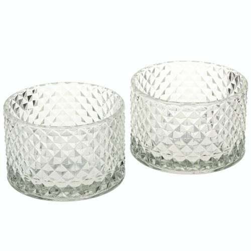 tételeket Üvegtál teamécses tartó retro gyémánt átlátszó Ø10,5cm 2db