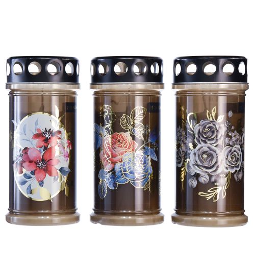 tételeket Sírgyertyák barna sírlámpák virágok Ø7.5cm M16.5cm 6 db