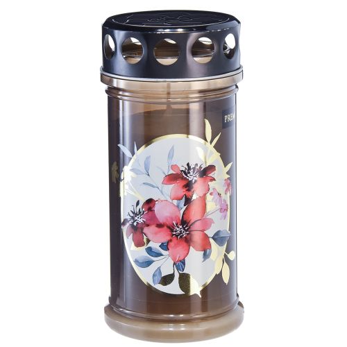 tételeket Sírgyertyák barna sírlámpák virágok Ø7.5cm M16.5cm 6 db