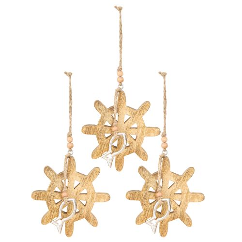 tételeket Fa kormánykerék dekoráció fém hal medál Ø12cm 3db