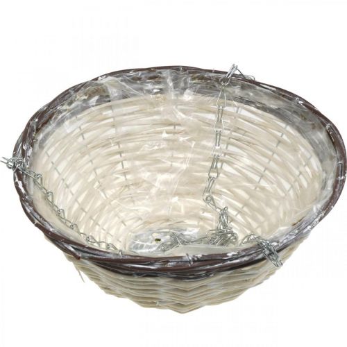 tételeket Függesztett kosár, növényes tál akasztáshoz fehér, barna, kopott sikkes Ø31,5cm