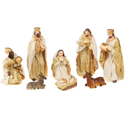 Betlehemes figura készlet 8 figurás krémarany kézzel festett 6-12,5cm