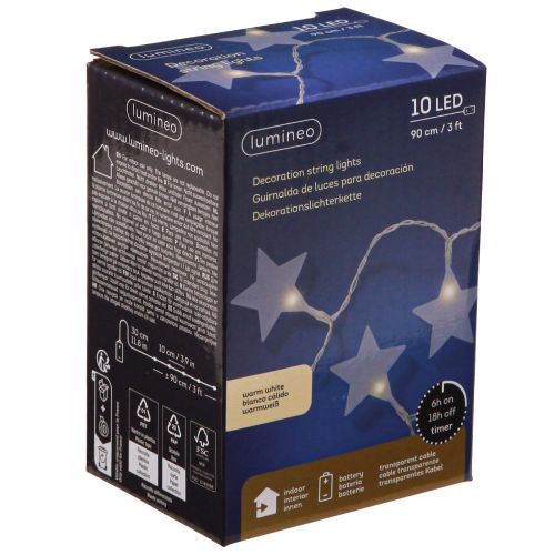 tételeket LED tündér világít csillagok időzítővel 10 LED meleg fehér 90cm