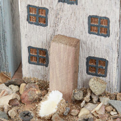 tételeket Tengeri díszházak fa halászfalu kék fehér 26×16×10cm