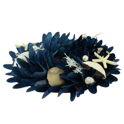 Floristik24 Tengeri dekoratív koszorú kagylókkal kék natúr színekben Ø27cm