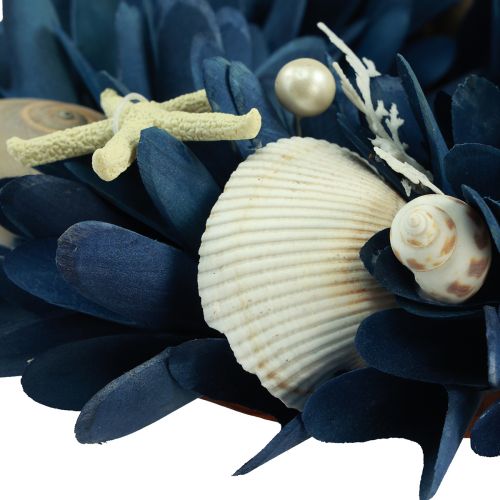 Floristik24 Tengeri dekoratív koszorú kagylókkal kék natúr színekben Ø27cm
